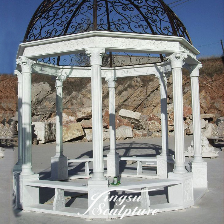 Hand carved factory directly supply egypt cream marble natural stone gazebo for sale