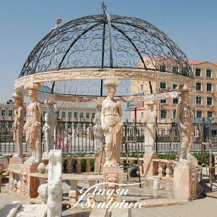 Hand carved factory directly supply egypt cream marble natural stone gazebo for sale