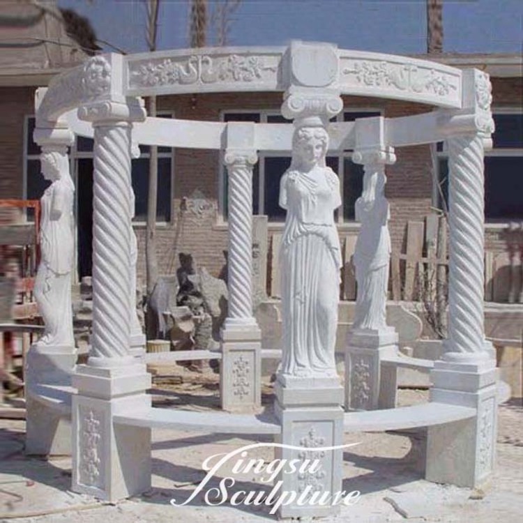 Hand carved factory directly supply egypt cream marble natural stone gazebo for sale