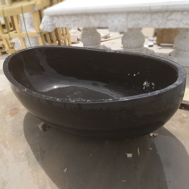 Modern design high polishing hand carved stone marble black bathtub