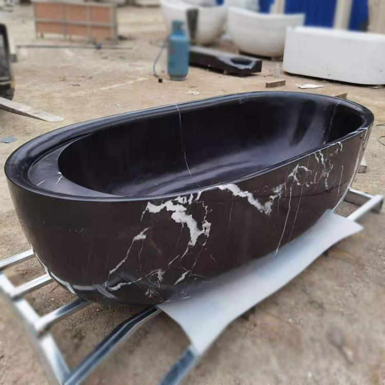 Modern design high polishing hand carved stone marble black bathtub