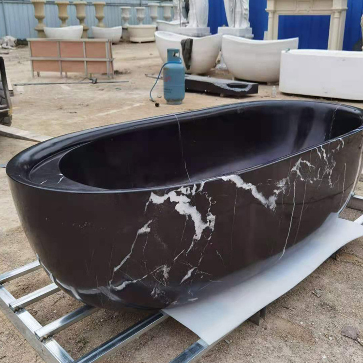 Modern design high polishing hand carved stone marble black bathtub