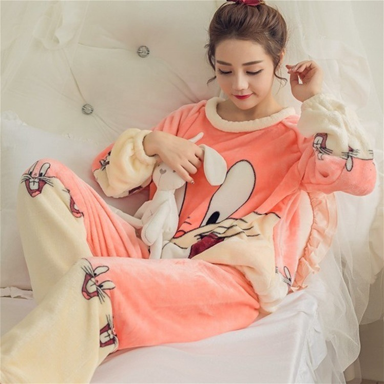 SFY-Y485 Cute Cartoons Warm Autumn Winter Women Pyjamas Sets Thick Flannel 2PCS Long Sleeve Sleepwear Girl's Velvet Homewear