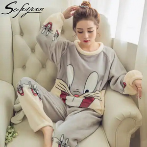 SFY-Y485 Cute Cartoons Warm Autumn Winter Women Pyjamas Sets Thick Flannel 2PCS Long Sleeve Sleepwear Girl's Velvet Homewear