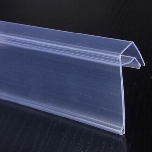 Clear PVC advertising shelf talker price tag  glass shelf edge price tag hanging flat label holder for double wire shelf