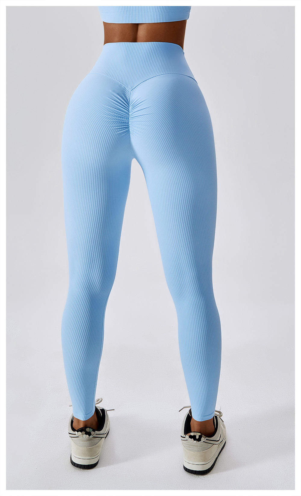 Custom High Waist Blue Sports Leggings Ribbed Women's Peach Hip Scrunch Butt Yoga Pants 2023