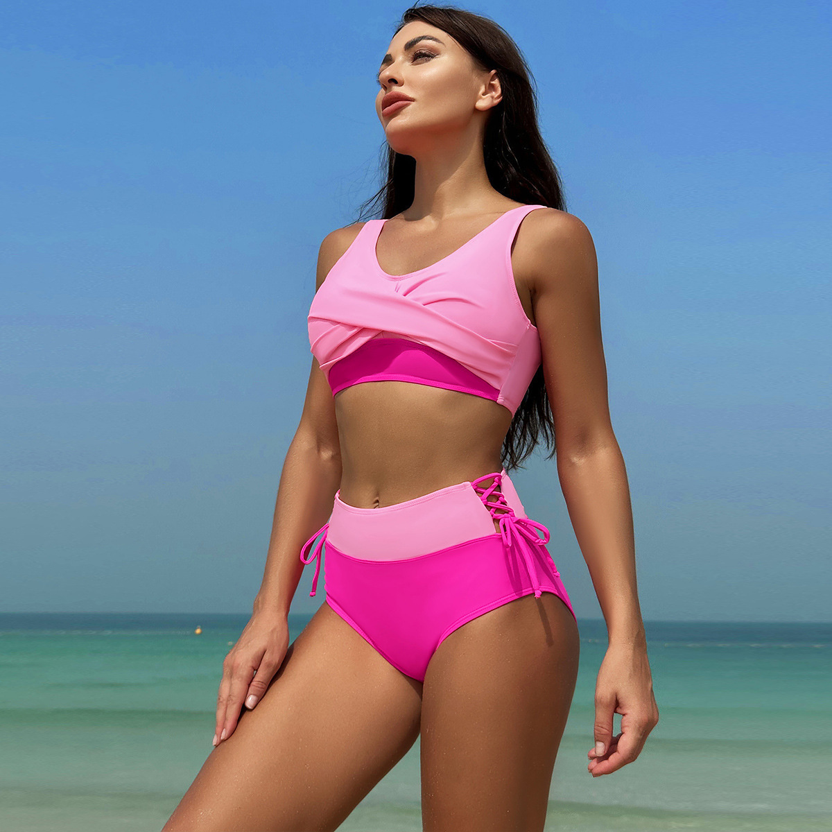 manufacture solid swimsuit bowknot swimsuit strappy women bikini swimwear thong  2024