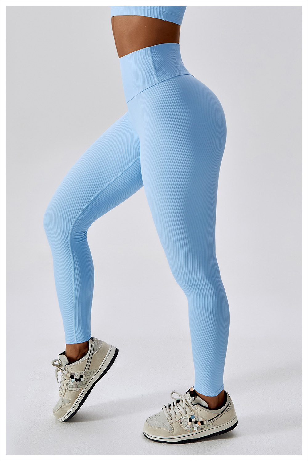 Custom High Waist Blue Sports Leggings Ribbed Women's Peach Hip Scrunch Butt Yoga Pants 2023