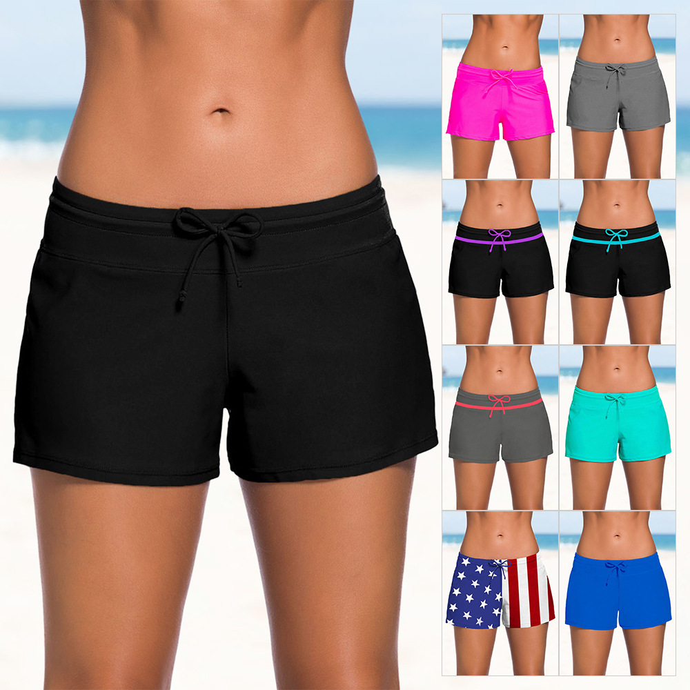 Custom summer nylon swim shorts women's low-waist lace-up large-size boxer shorts sexy custom swim trunks