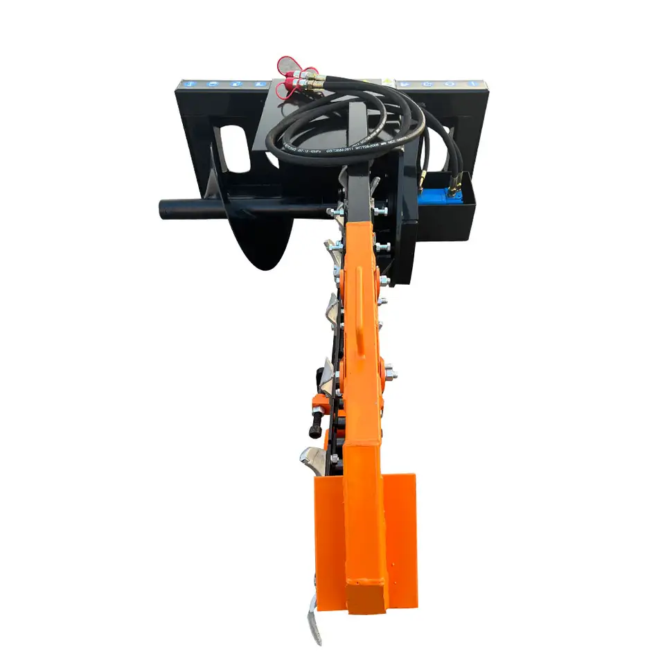 Agricultural machinery chain saw trencher implement for skid loader