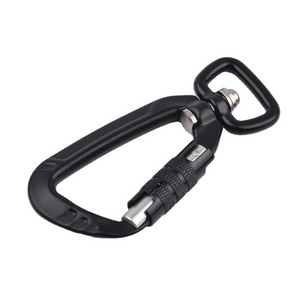 Custom 5KN Black D Aluminum Auto Locking Swivel Carabiner Hook For Dog Leash