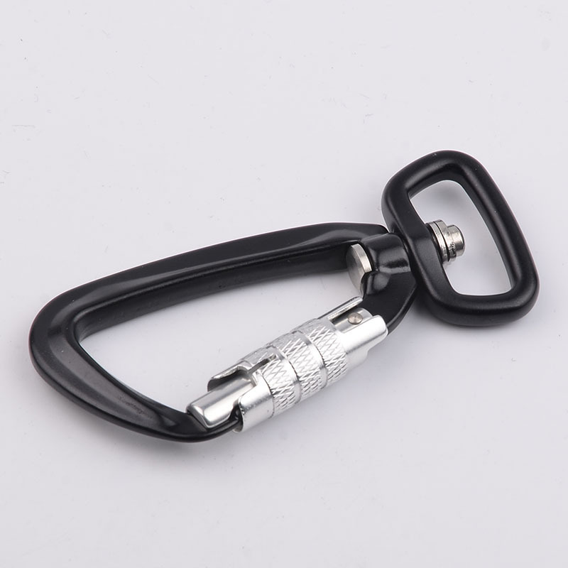 Good 5KN Black Auto Locking Aluminum  Swivel Carabiner Snap Hook For Dog Leash