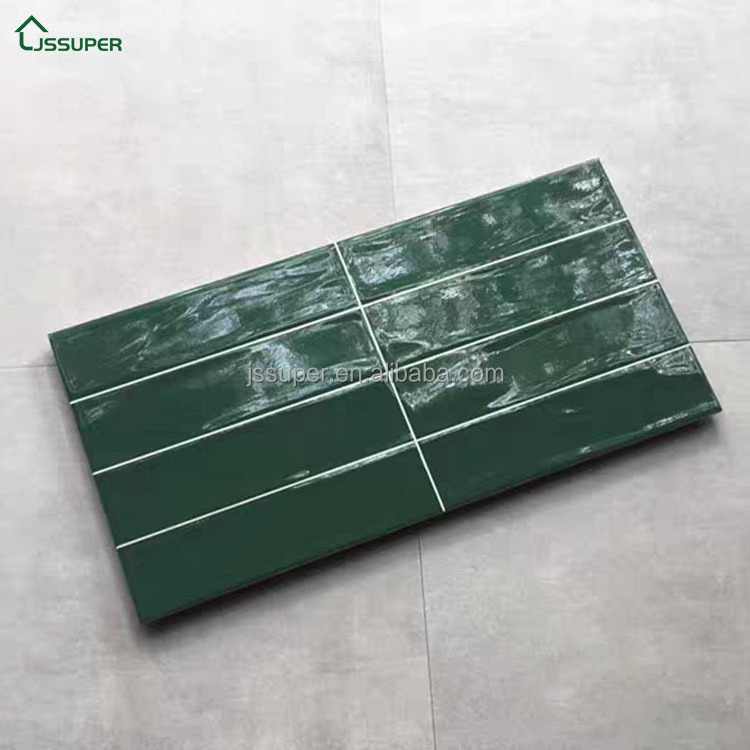 Premium Modern Bathroom Shower Wall Backsplash 30x60mm Porcelain Glazed Stackbond Dark Green Tiles Decorative