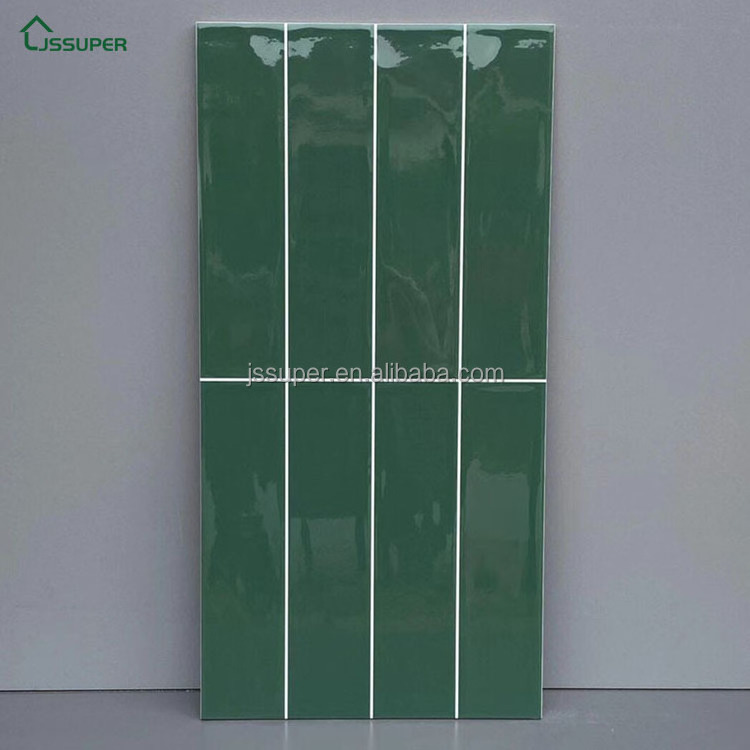 Premium Modern Bathroom Shower Wall Backsplash 30x60mm Porcelain Glazed Stackbond Dark Green Tiles Decorative