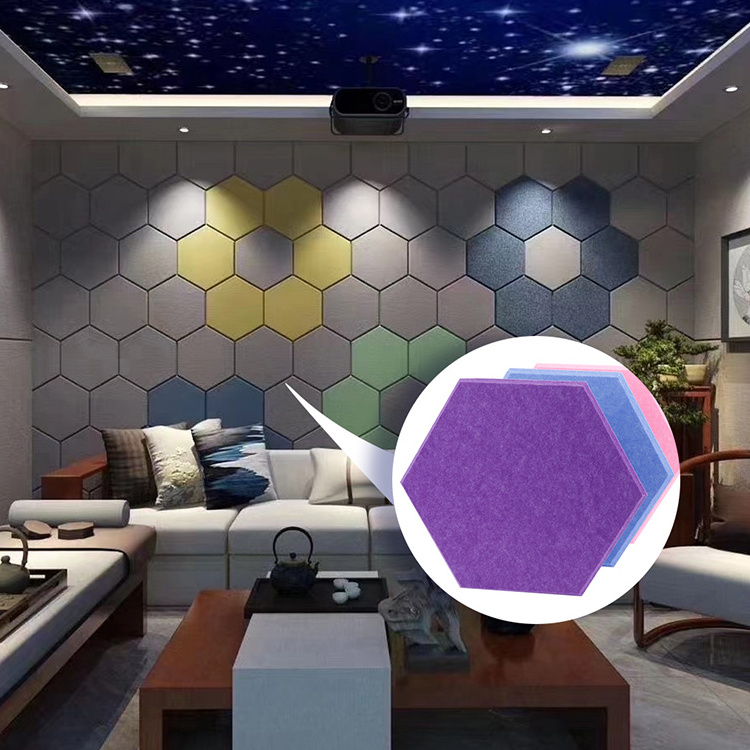 Wholesale Price Various Size Acoustic Hexagon Self Adhesive Installation Soundproof Wall Panels Pet Acoustic Panel