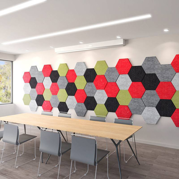 Wholesale Price Various Size Acoustic Hexagon Self Adhesive Installation Soundproof Wall Panels Pet Acoustic Panel