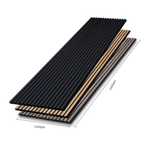 Wholesale 1220x2420mm Sound Proof Black Polyester Base Panel Wood Wooden Slatted Acoustic Panel