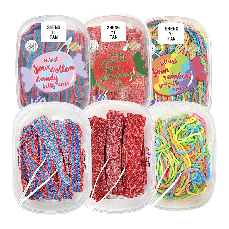 Factory direct sale bulk liquorice soft candy strip multicolor Sour belt gummy candy