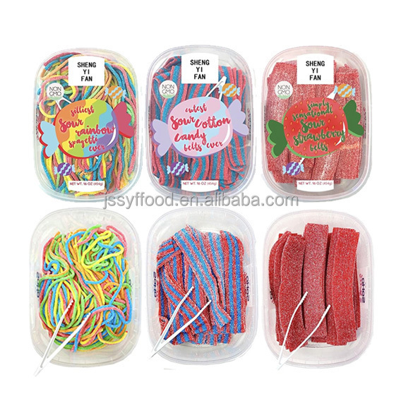 Factory direct sale bulk liquorice soft candy strip multicolor Sour belt gummy candy