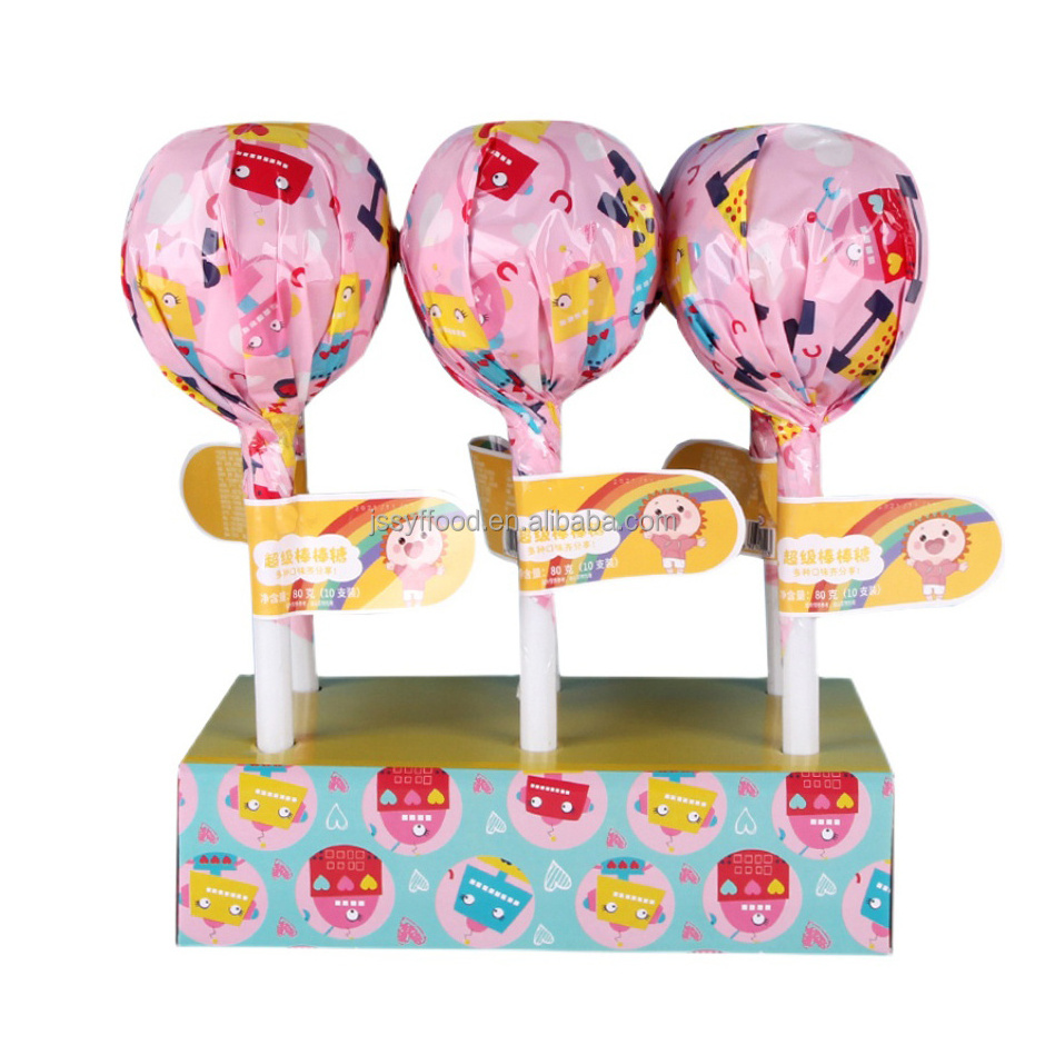 OEM Factory direct sale Giant plastic Big bom lollipop with Multicolour mini fruit flavour lollipop candy