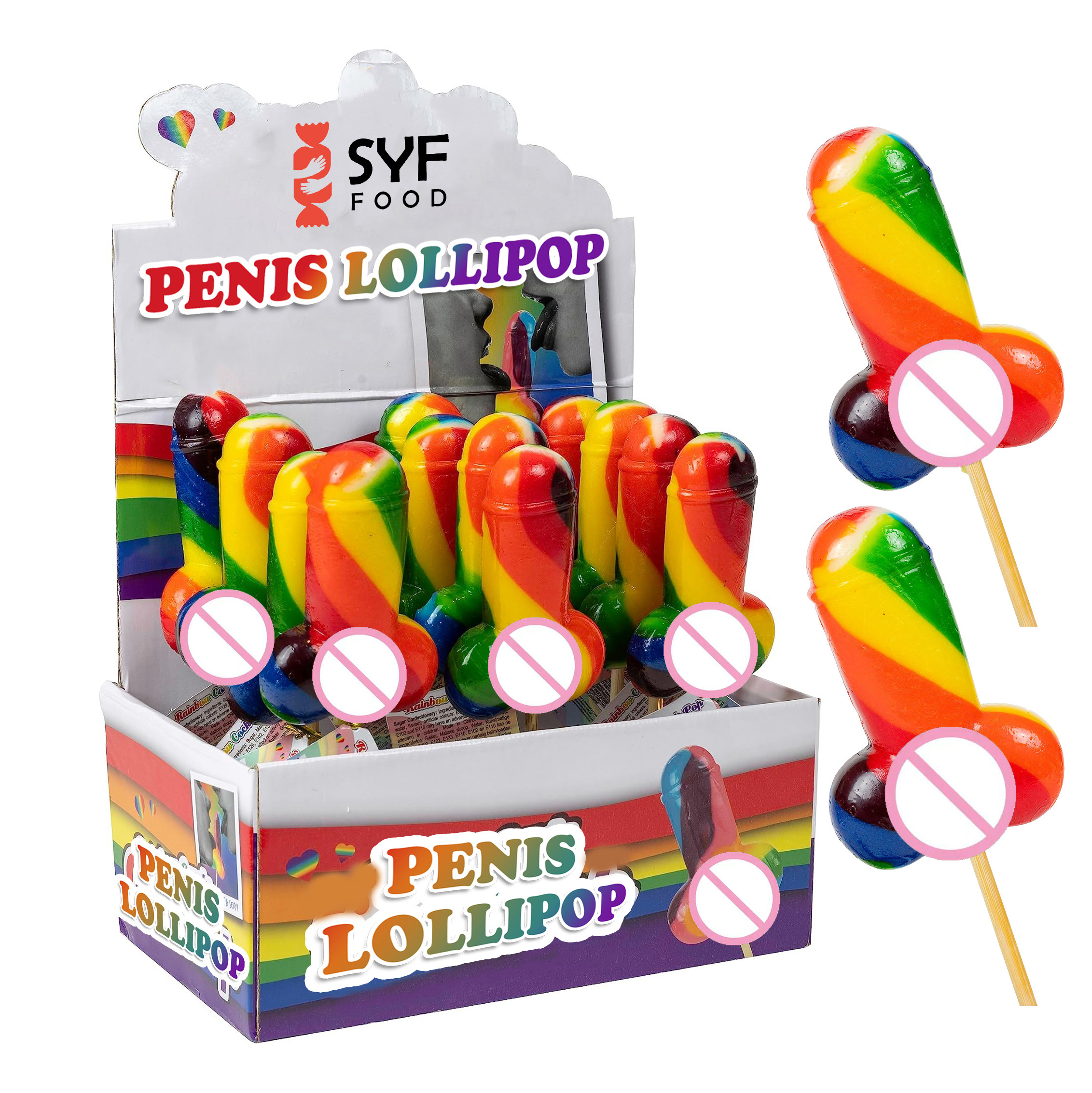 Adult sex candy wholesale multicolor penis shape marshmallow hard candy lollipop