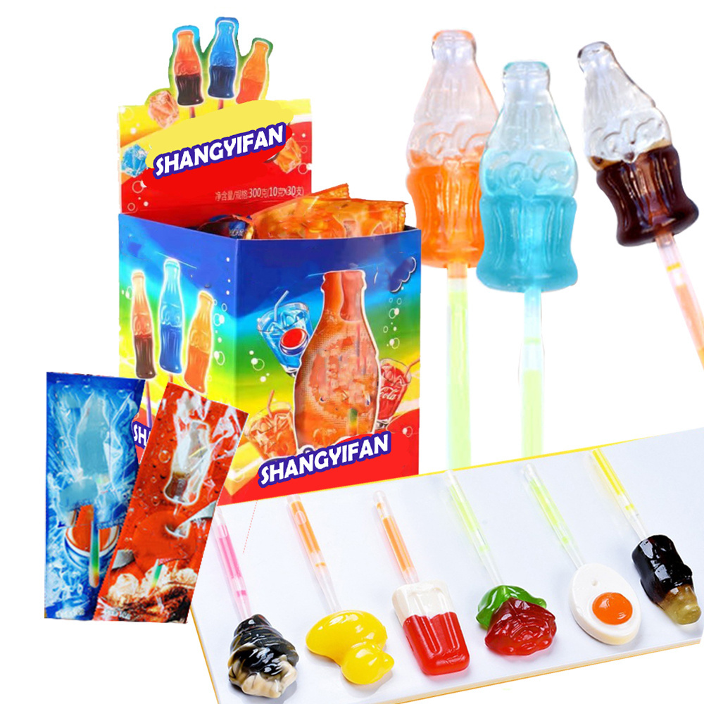 Candy new design Cartoon florescent light lollipop candy fruity sugar free glow stick lollipop