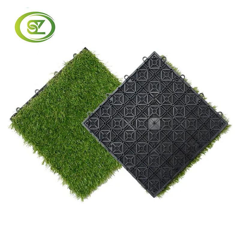 DIY outdoor synthetic turf tiles flooring carpet grass tiles artificial grass interlocking tiles