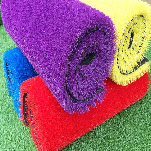 Colorful soft yellow white red blue synthetic turf green color artificial grass for playground kindergarten