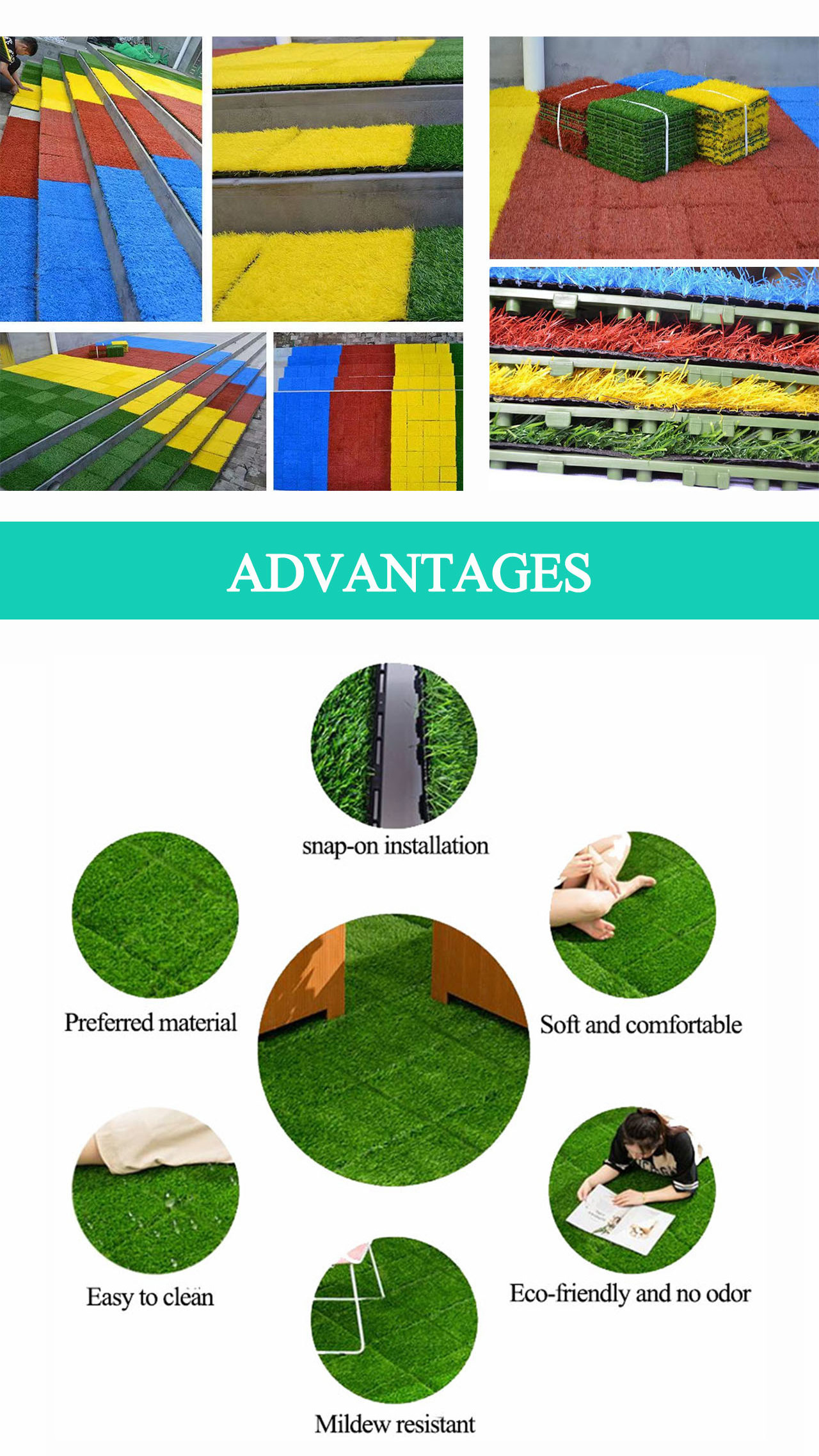 Quality outdoor carpet artificial grass tile patio green grass lawn interlocking suspended floor synthetic turf