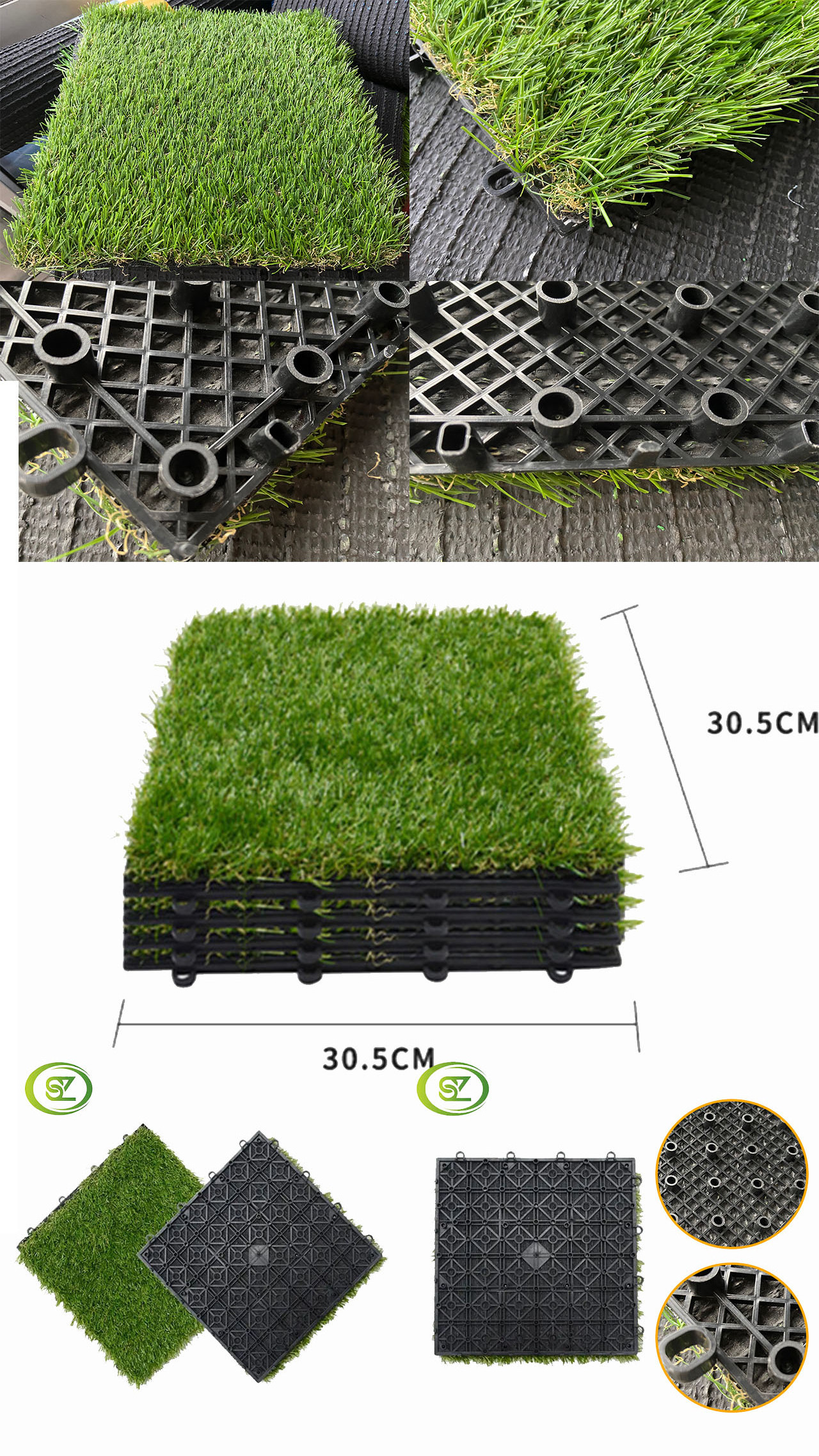 Quality outdoor carpet artificial grass tile patio green grass lawn interlocking suspended floor synthetic turf