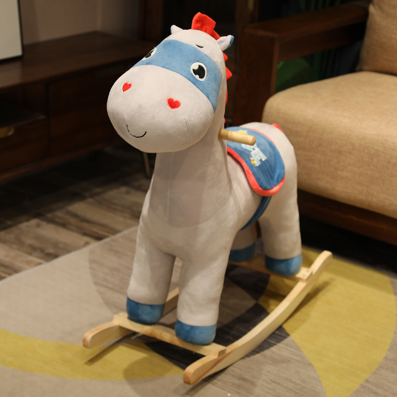 Wholesale Factory Rocking Horse Customized Hot Selling Plush Animal Wooden Rocking Chair Toy Kids Cute Rocking Horse