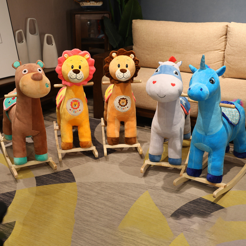 Wholesale Factory Rocking Horse Customized Hot Selling Plush Animal Wooden Rocking Chair Toy Kids Cute Rocking Horse