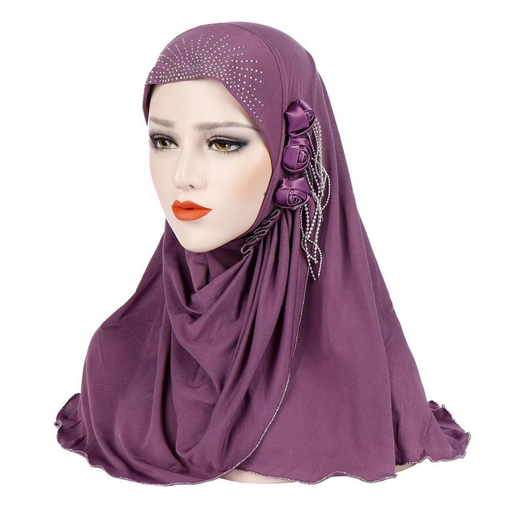 Wholesale stock soft material 2019  woman muslim hijab inner cap with flowers crystal scarf for ladies