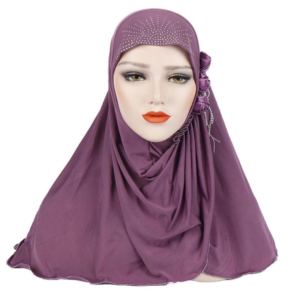 Wholesale stock soft material 2019  woman muslim hijab inner cap with flowers crystal scarf for ladies