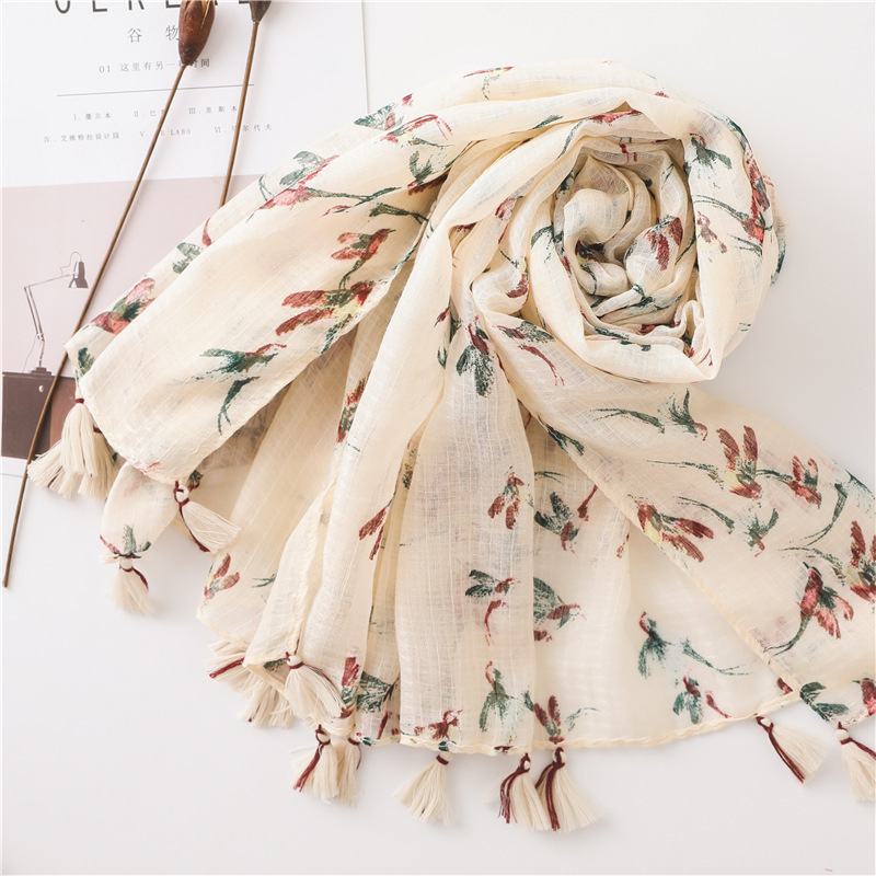 Wholesale Printed Floral Cotton Line Hijab Scarf Women Stoles 2019 Fashionable Spring Scarf