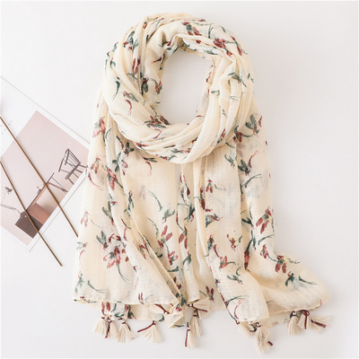 Wholesale Printed Floral Cotton Line Hijab Scarf Women Stoles 2019 Fashionable Spring Scarf