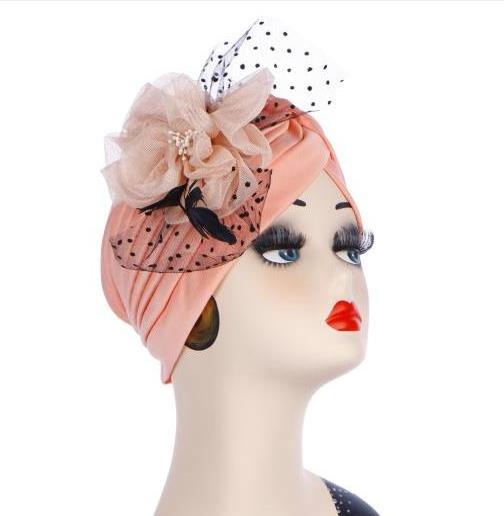 Jstar new elegant ladies mesh feather flower hair turban Party hat