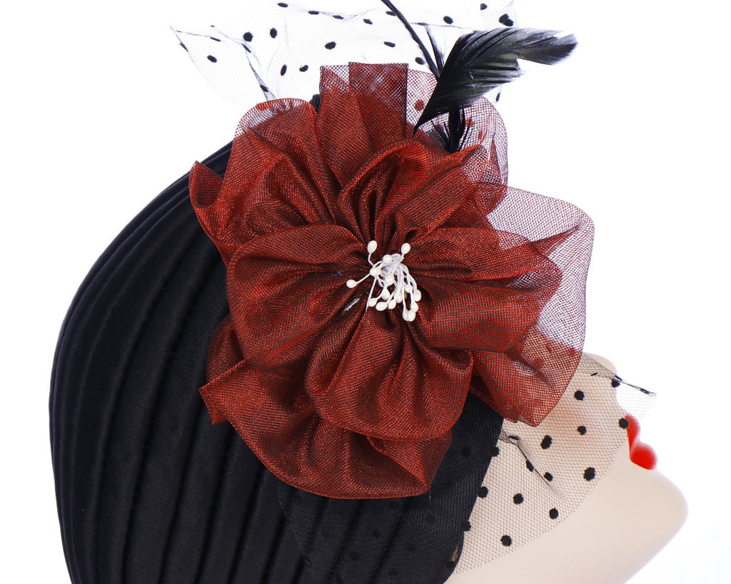 Jstar new elegant ladies mesh feather flower hair turban Party hat