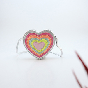 Heart Shape Little Girl Sling Clutch Bag fashion Sliver Rainbow Colorful Change Purse