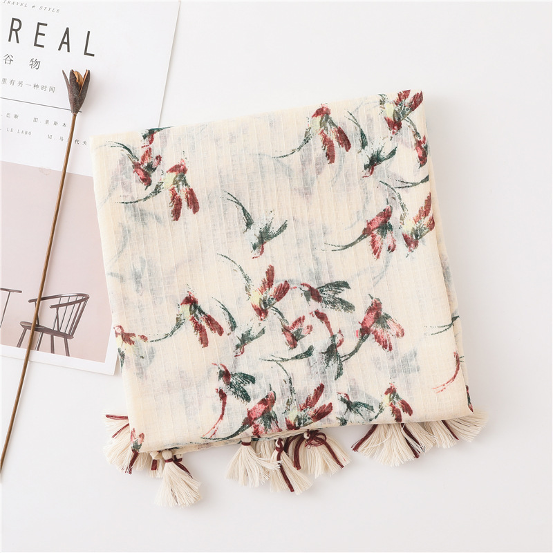 Wholesale Printed Floral Cotton Line Hijab Scarf Women Stoles 2019 Fashionable Spring Scarf