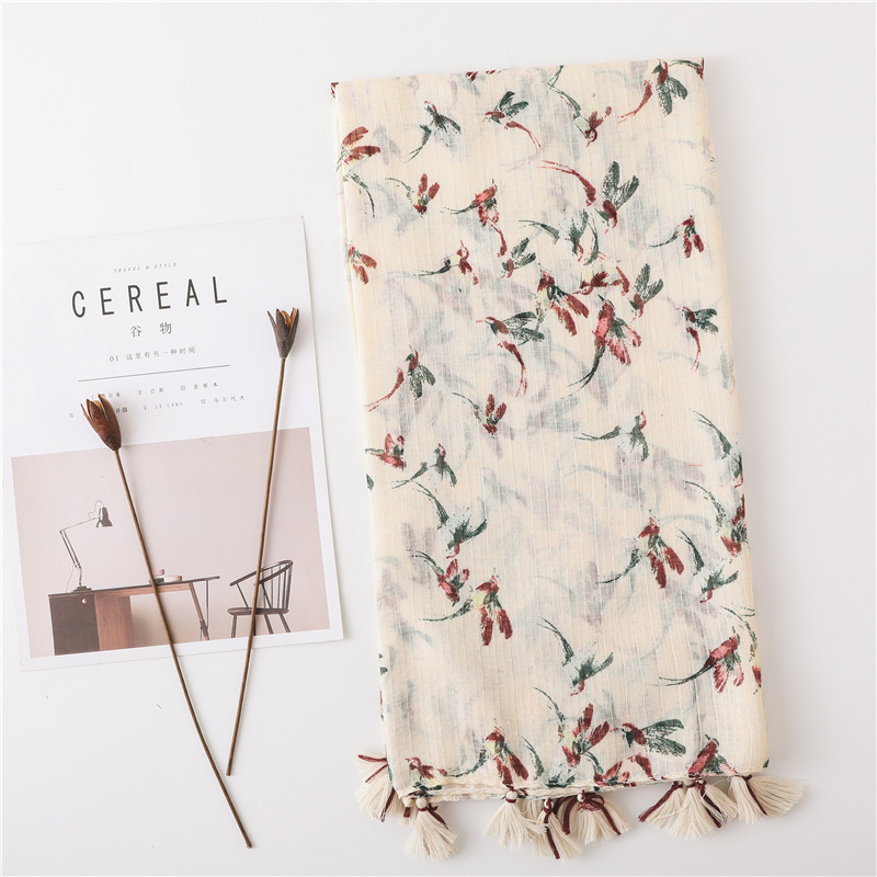 Wholesale Printed Floral Cotton Line Hijab Scarf Women Stoles 2019 Fashionable Spring Scarf