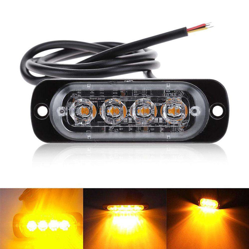 4LED Car Strobe Warning Light Grill Flashing Breakdown Emergency Light Car Truck Trailer Beacon Lamp LED Side Light For Cars