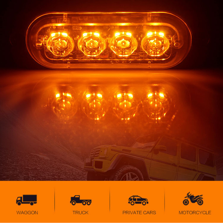 4LED Car Strobe Warning Light Grill Flashing Breakdown Emergency Light Car Truck Trailer Beacon Lamp LED Side Light For Cars