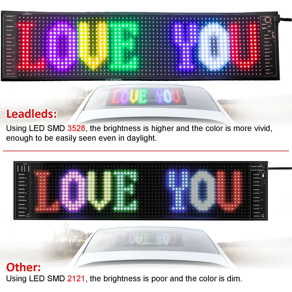 App Programmable Led Car Sign Board, USB 5V Scrolling Message Led Matrix Panel, Custom Digital Display for Shop Advertising