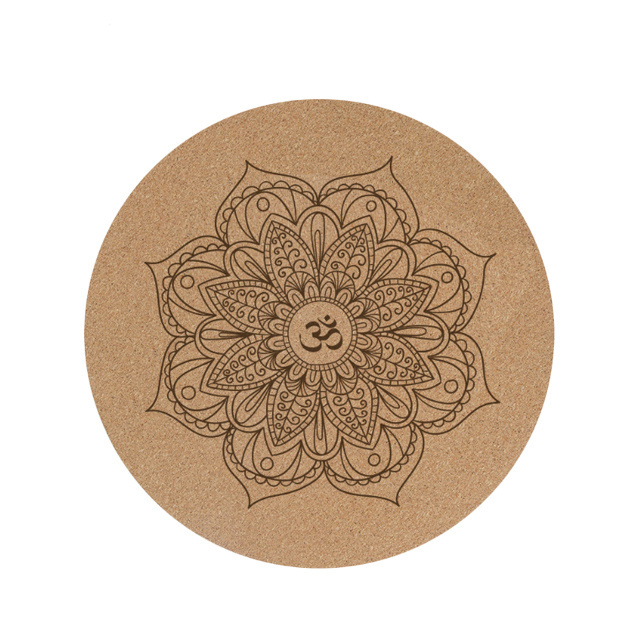 Yoga Accessories Printed Natural Rubber Round Circle Cork Yoga Mat