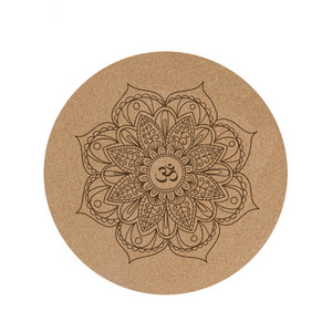 Yoga Accessories Printed Natural Rubber Round Circle Cork Yoga Mat