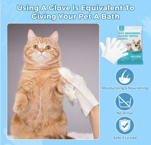 Pet Bathing Wipes for Dogs & Cats Cleaning & Deodorizing Grooming Gloves Nourish Fur Glove Wipes for Daily Care and Traveling