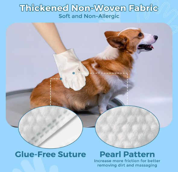 Pet Bathing Wipes for Dogs & Cats Cleaning & Deodorizing Grooming Gloves Nourish Fur Glove Wipes for Daily Care and Traveling