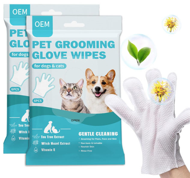 Pet Bathing Wipes for Dogs & Cats Cleaning & Deodorizing Grooming Gloves Nourish Fur Glove Wipes for Daily Care and Traveling