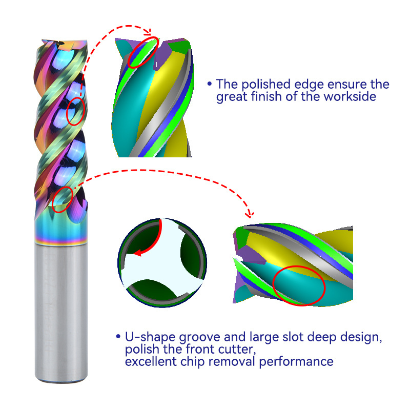 TG Great wearability milling machine 3 Flutes Colorful U-groove DLC Coating Flat(EA65) milling machine end mills